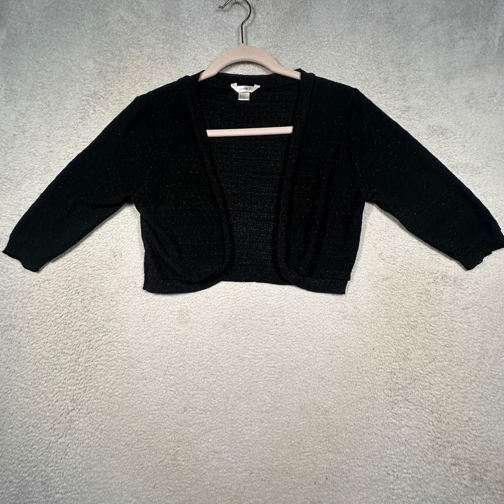 Y2K Studio Y Shrug Women L Black Silk Blend Metallic Bolero Cropped‎ Cardigan